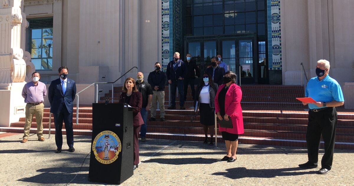 Standing outside the San Diego County Administration Center, District Attorney Summer Stephan announced the new unit. 