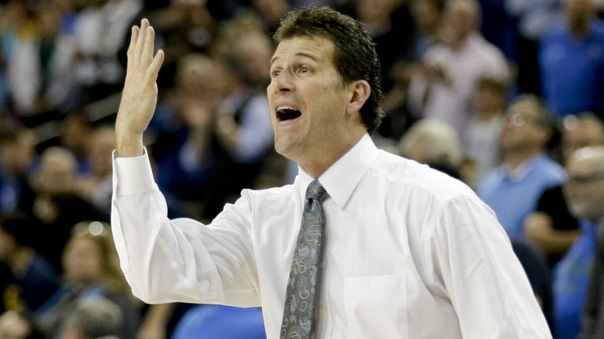 UCLA Coach Steve Alford gestures during the second half of a double-overtime win over Stanford on Thursday.