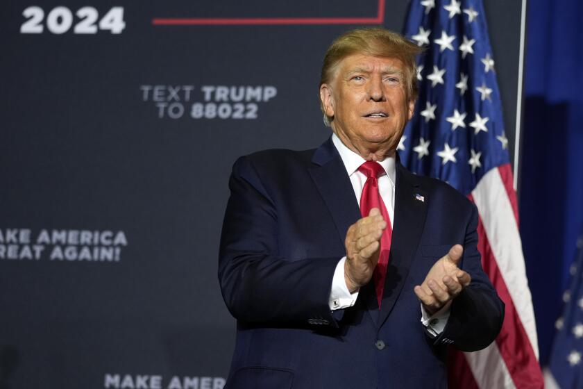 FILE - Former President Donald Trump arrives at a campaign rally, Thursday, April 27, 2023, in Manchester, N.H. Donald Trump's town hall forum on CNN on Wednesday, May 10, 2023, is the first major TV event of the 2024 presidential campaign, and a big test for the chosen moderator, Kaitlan Collins. (AP Photo/Charles Krupa, File)