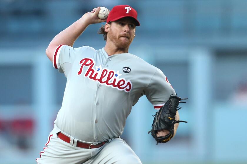 Philadelphia pitcher Chad Billingsley throws against the Dodgers on Tuesday at Dodger Stadium.