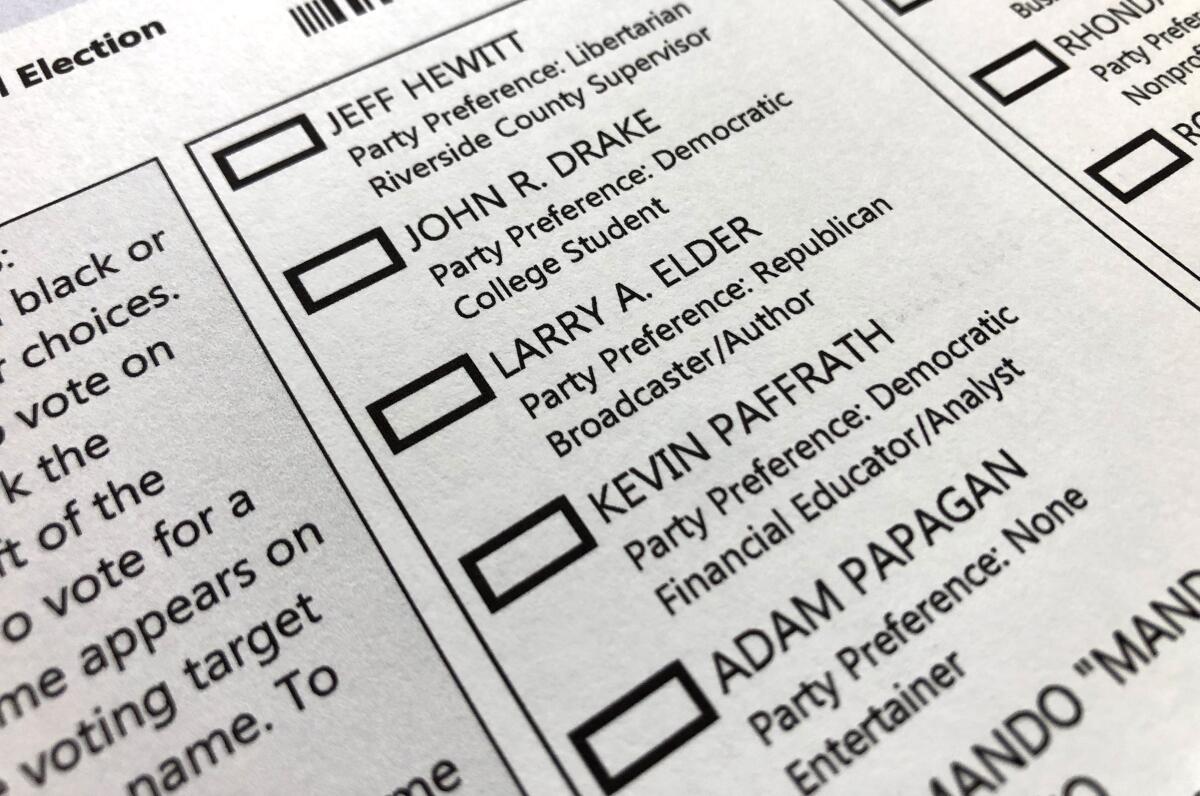 Portion of the California Gubernatorial Recall Election ballot.