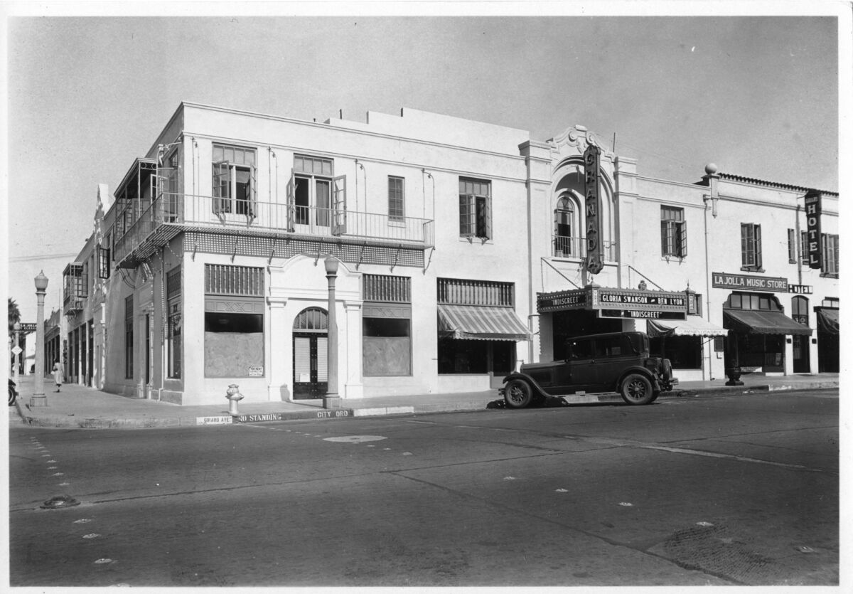 The Granada Theater, pictured in 1929, opened in La Jolla in March 1925.