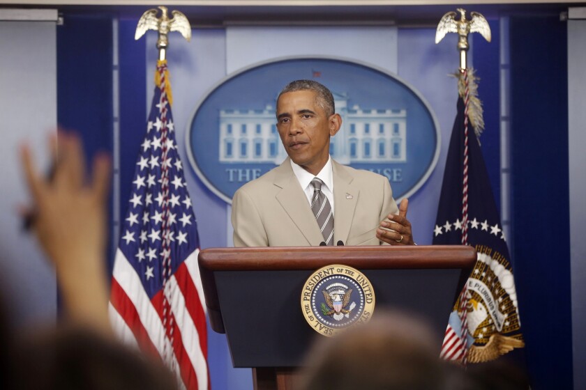 President Obama takes questions as he speaks about Iraq and Ukraine on Aug. 28, 2014.