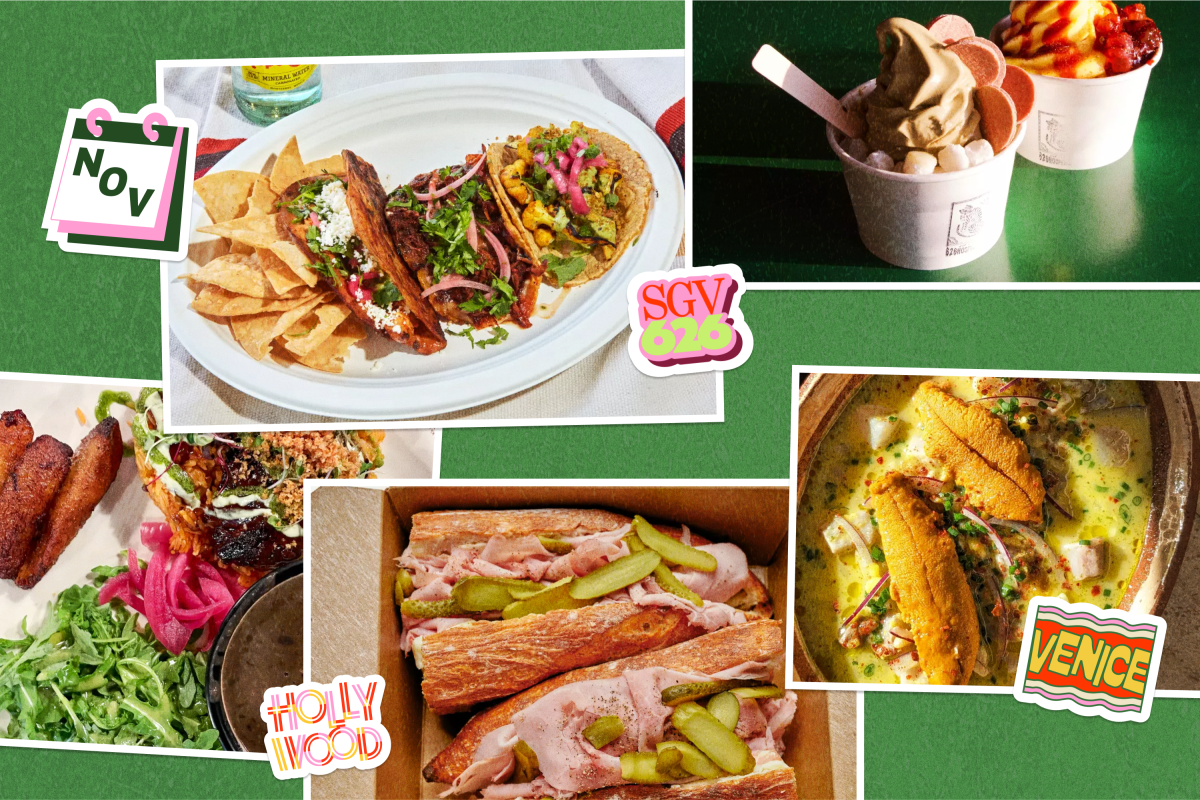 Collage of food photographs: sandwiches, tacos, soft serve and more
