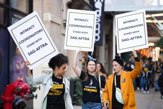 NEW YORK, NEW YORK - OCTOBER 25: Intimacy coordinators join SAG-AFTRA members on strike on October 25, 2023 in New York City. The strike, which began on July 14, entered its 100th day on October 21st as the actors' union and Hollywood studios and streamers failed to reach an agreement. (Photo by John Nacion/Getty Images)