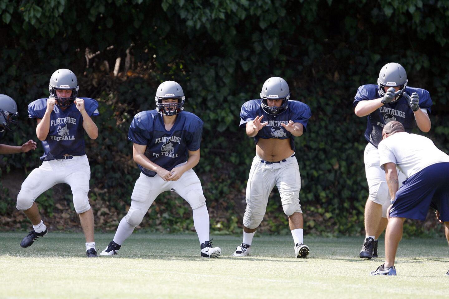 Flintridge Prep's football team practices at Flintridge Prep in La Canada on Friday, August 17, 2012.