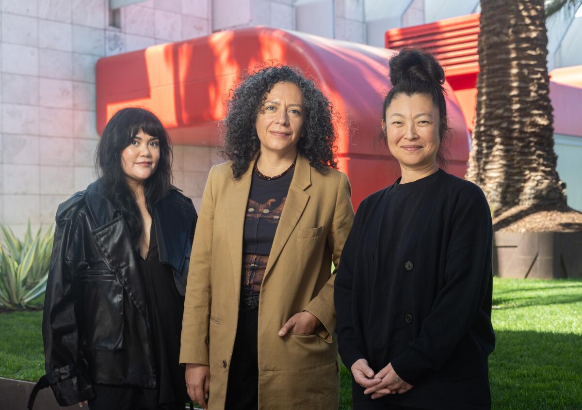 Artists Sarah Rosalena, left, Mariana Castillo Deball and Shio Kusaka extracurricular LACMA.