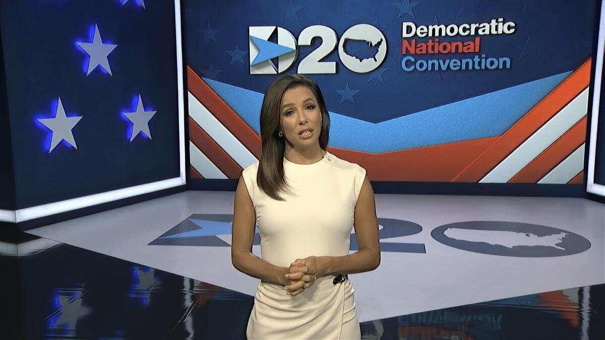 Actress Eva Longoria moderates the first night of the 2020 Democratic National Convention.