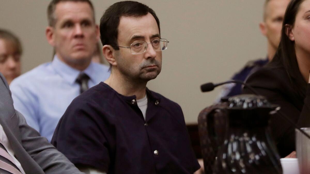 Larry Nassar sits during his sentencing hearing in Lansing, Mich., on Jan. 24.