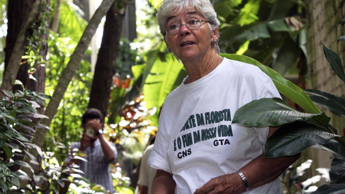 Sister Dorothy Stang, pictured in the Brazilian city of Belem in 2004, was an environmental activist and a missionary from Ohio. Stang was shot to death the following year.