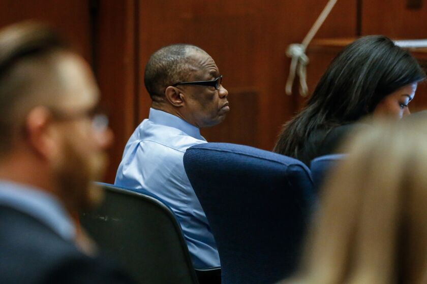 Lonnie Franklin Jr. appears in Los Angeles Superior Court for opening statements in his trial on Feb. 16.