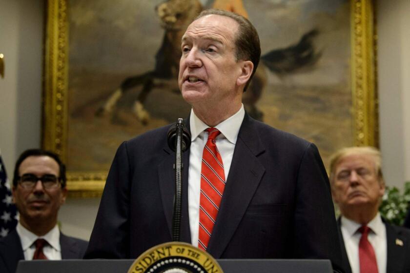 (FILES) In this file photo taken on February 6, 2019, David Malpass speaks after US President Donald Trump announced his candidacy to lead the World Bank during an event in the Roosevelt Room of the White House in Washington, DC. - Malpass, a senior US Treasury official in President Donald Trump's administration, was officially chosen on April 5, 2019, as the 13th president of the World Bank. Malpass' selection by the bank's board of directors followed an "open, transparent" nomination process in which citizens of all membership countries were potentially eligible, the bank said in a statement. All 13 presidents have been American men. (Photo by Brendan Smialowski / AFP)BRENDAN SMIALOWSKI/AFP/Getty Images ** OUTS - ELSENT, FPG, CM - OUTS * NM, PH, VA if sourced by CT, LA or MoD **