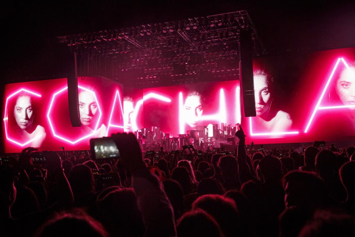 Lady Gaga performs during the Coachella Valley Music and Arts Festival in Indio on April 15, 2017.