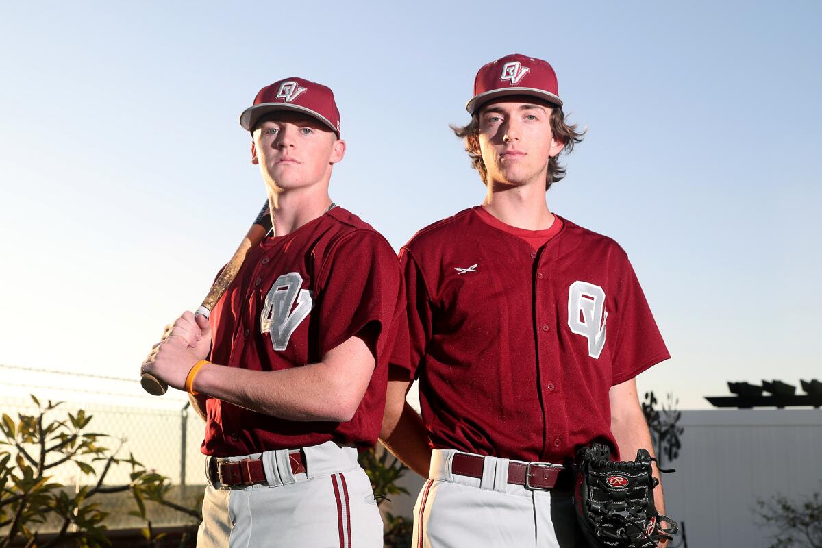 Ocean View High School baseball teammates Jimmy Legg, left, and Max Takacs have both committed to Division 3 schools.