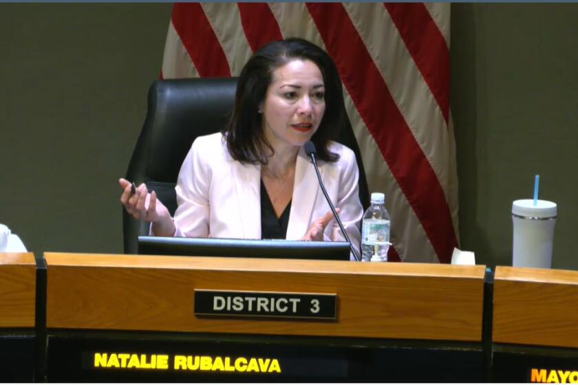 Councilwoman Natalie Rubalcava speaks during a Feb. 27, 2024, meeting of the Anaheim City Council