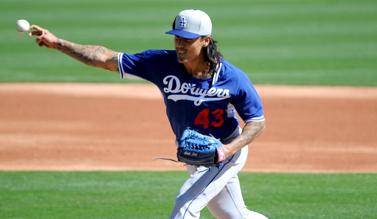 Dodgers reliever Brandon League makes one of his two spring training appearances, against the Chicago White Sox on March 5 at Camelback Ranch.