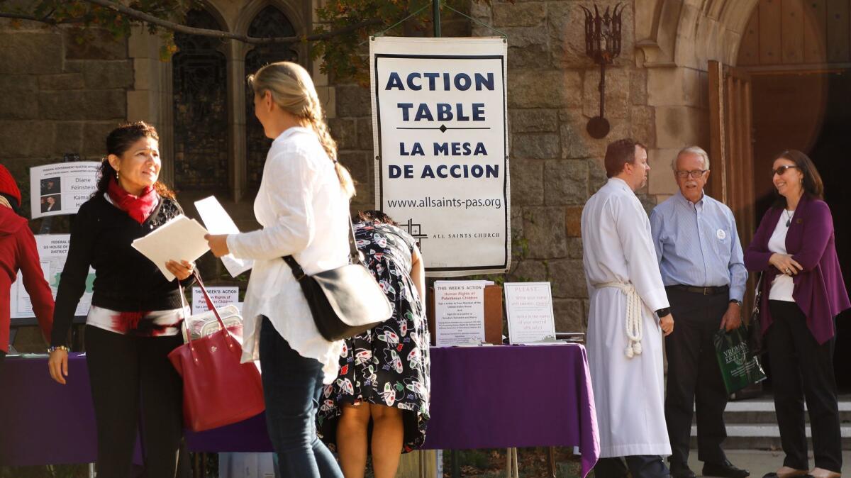 Parishioners outside All Saints Church in Pasadena after a recent Sunday service.