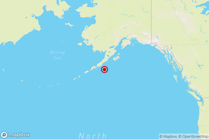 A map showing where an earthquake hit off the coast of Alaska.