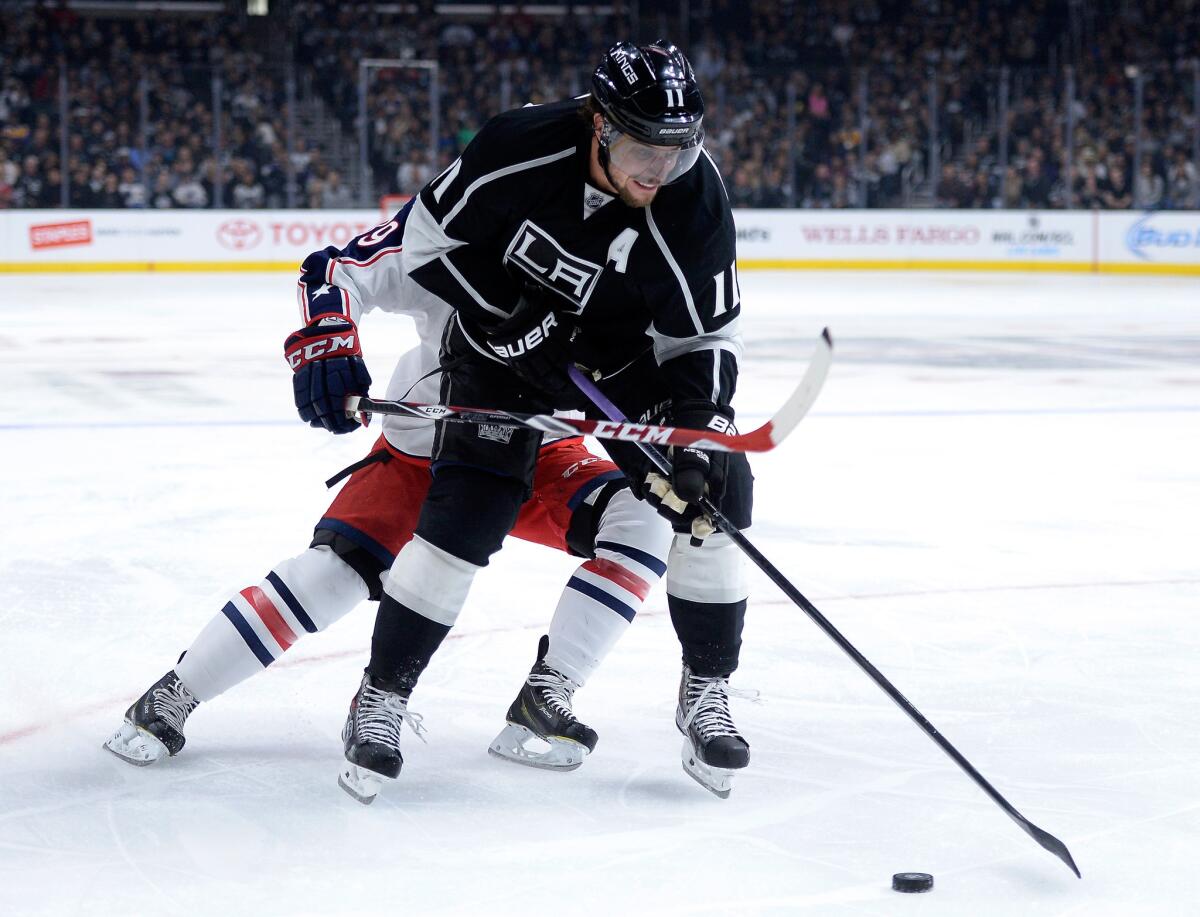 Anze Kopitar was injured in the second period of Sunday's win over Columbus.
