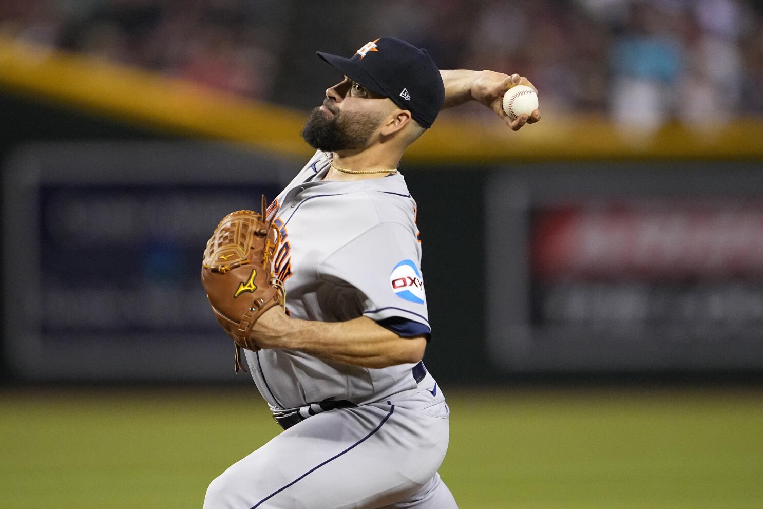 Astros pitcher Ryne Stanek is already jogging after a scary looking an