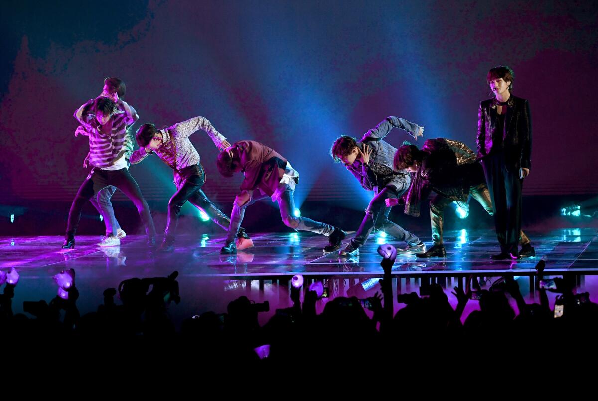 LAS VEGAS, NV - MAY 20: Music group BTS performs onstage during the 2018 Billboard Music Awards at MGM Grand Garden Arena on May 20, 2018 in Las Vegas, Nevada. (Photo by Kevin Winter/Getty Images) ** OUTS - ELSENT, FPG, CM - OUTS * NM, PH, VA if sourced by CT, LA or MoD **