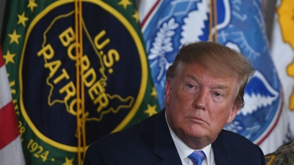 President Trump speaks during a roundtable on immigration and border security at the U.S. Border Patrol Calexico Station on April 5.