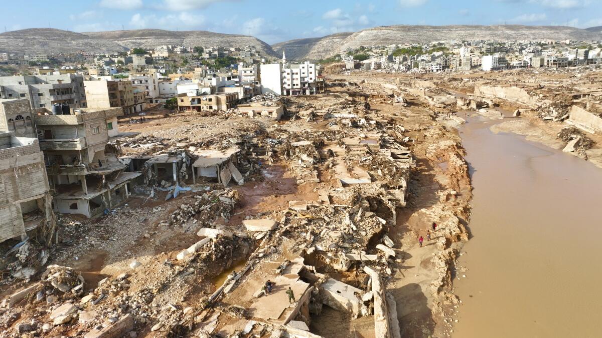 An aerial view of the city of Derna.
