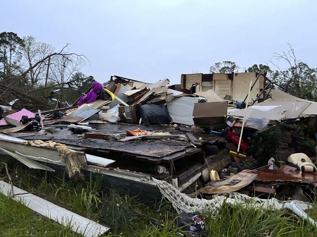 A flattened home in Pembroke, Ga.