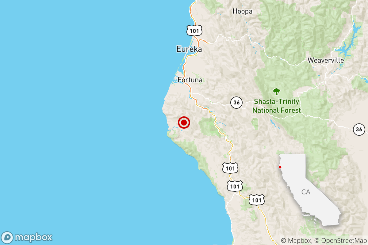A map shows the location of a magnitude 3.4 quake near Fortuna, Calif.