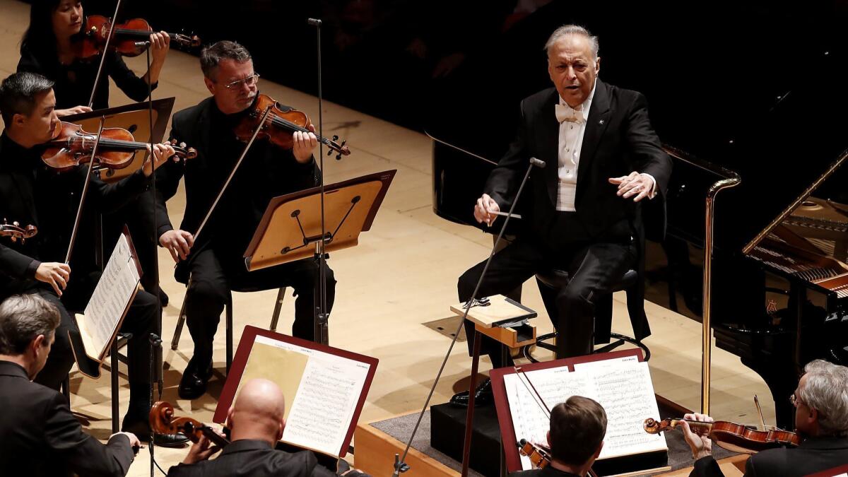 Despite recent hip surgery, Zubin Mehta takes his place at Disney Hall on Thursday.