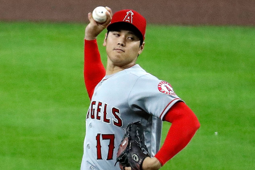 Angels pitcher Shohei Ohtani delivers during the first inning against the Houston Astros.