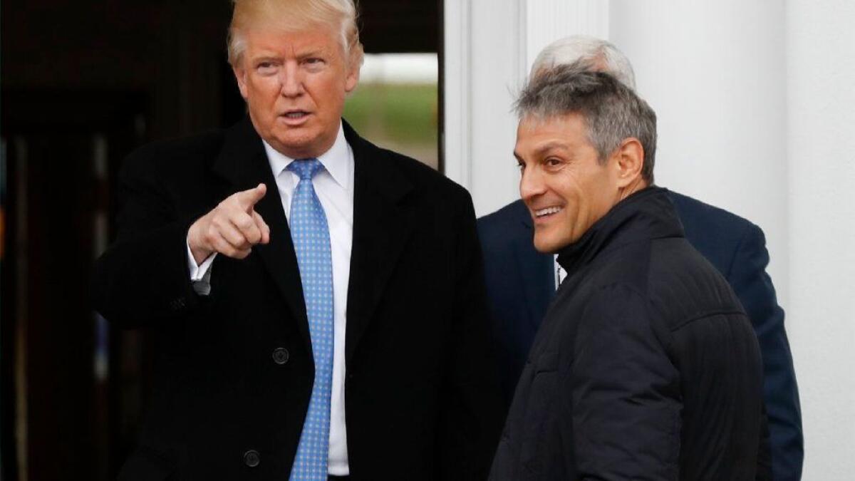 President-elect Trump appears with Ari Emanuel, right, at the Trump National Golf Club Bedminster clubhouse on Nov. 20, 2016, in Bedminster, N.J.