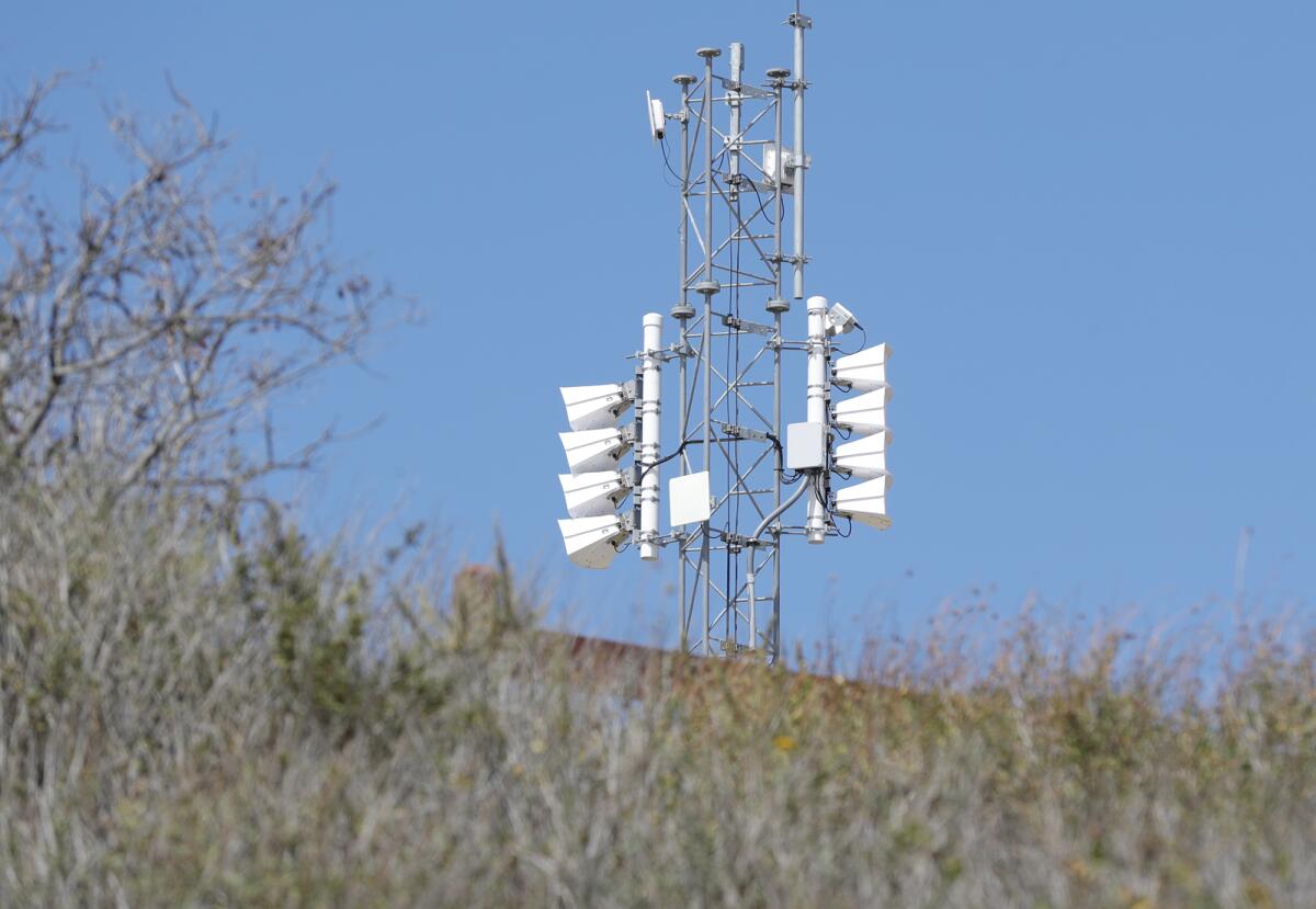 A set of speakers for the outdoor emergency warning system at Alta Laguna Park in Laguna Beach.