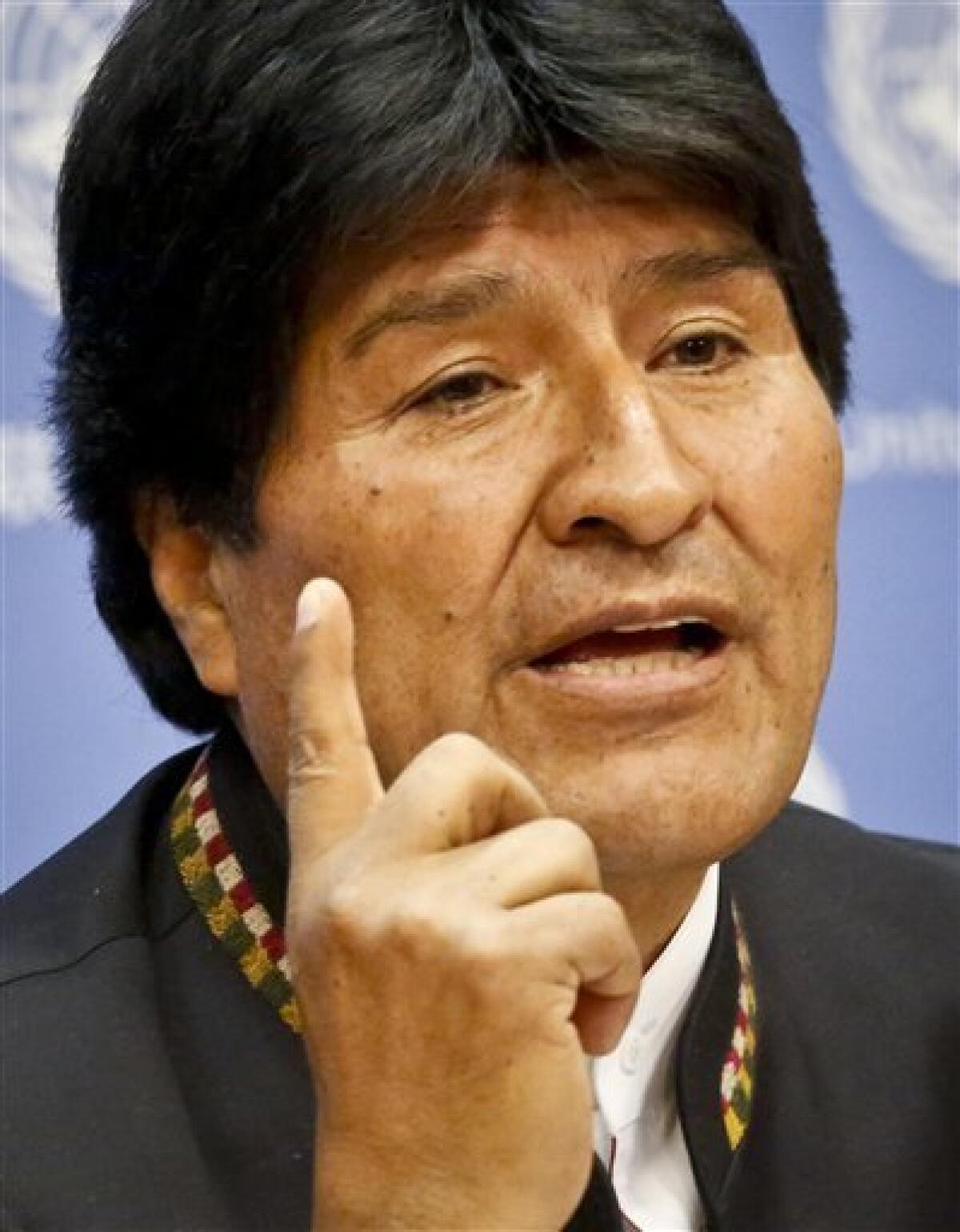 El presidente de Bolivia Evo Morales ofrece una conferencia de prensa en la sede de las Naciones Unidas el 22 de septiembre del 2016. Morales negó que piense buscar un nuevo mandato.