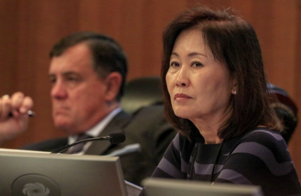 Supervisor Michelle Steel  during Orange County Board of Supervisors meeting 