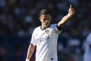 Galaxy forward Javier "Chicharito" Hernandez flashes a thumbs up during a 2022 match 
