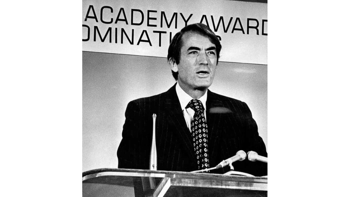 Gregory Peck, Academy president, announces nominations for the 42nd annual awards on Feb. 16, 1970.