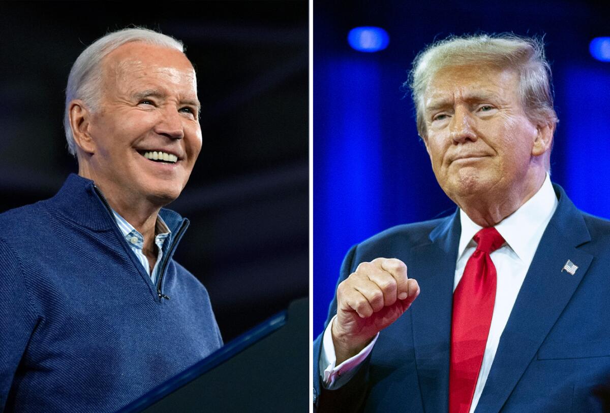 Side-by-side images of President Biden  and former President Trump.