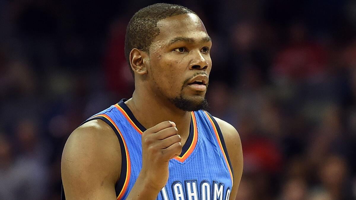 Oklahoma City forward Kevin Durant has been ruled out of the Thunder's game Friday night against the Lakers after suffering an ankle injury on Thursday.