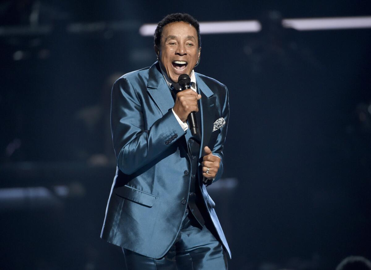 In this June 28, 2015, file photo, Smokey Robinson performs at the BET Awards in Los Angeles. Robinson will perform Friday, Oct. 14, at The Rose in Pasadena.