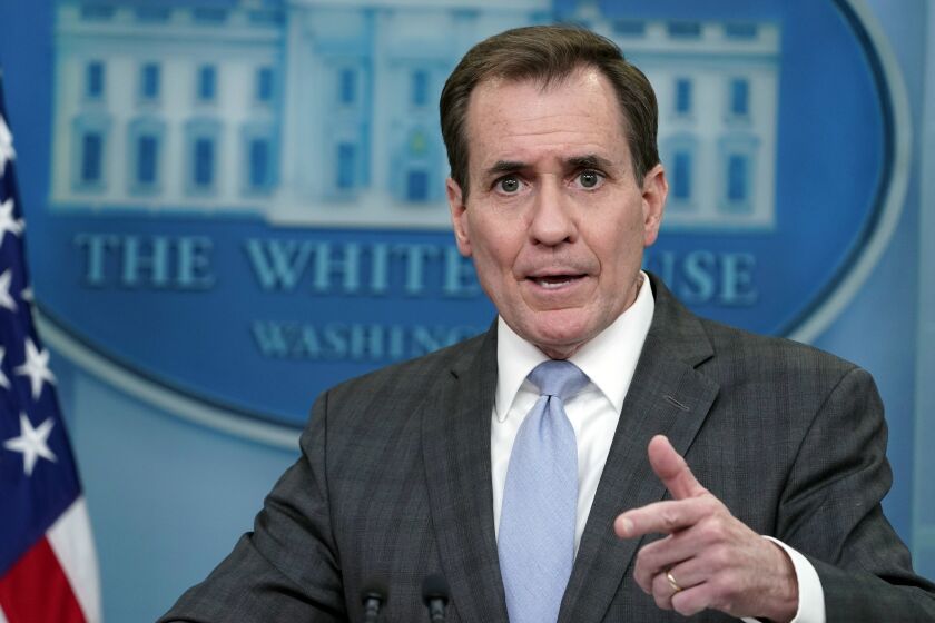 National Security Council spokesman John Kirby speaks during the daily briefing at the White House
