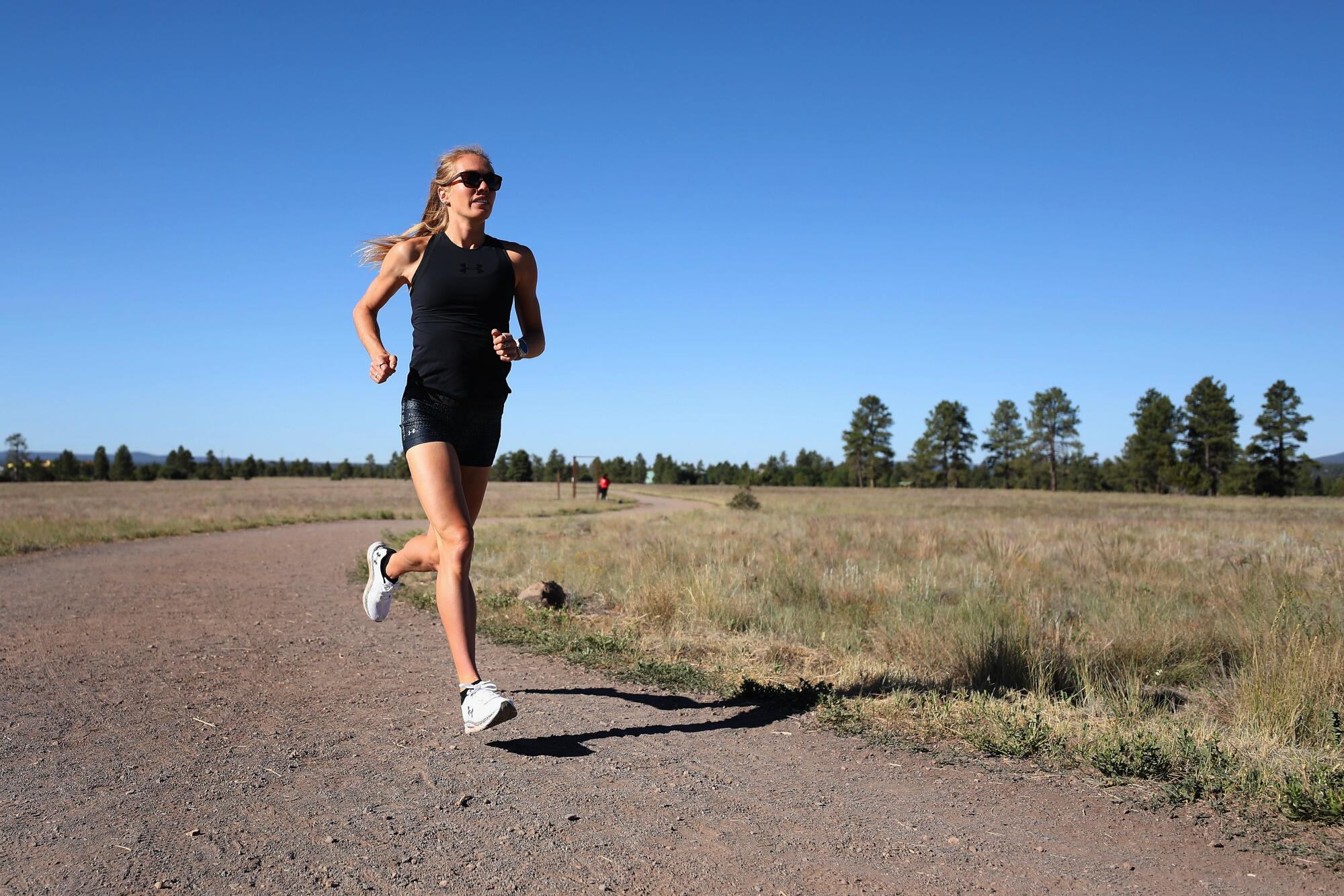 Tokyo Olympics distance runner Rachel Schneider trains at Buffalo Park in Flagstaff in July 2020.