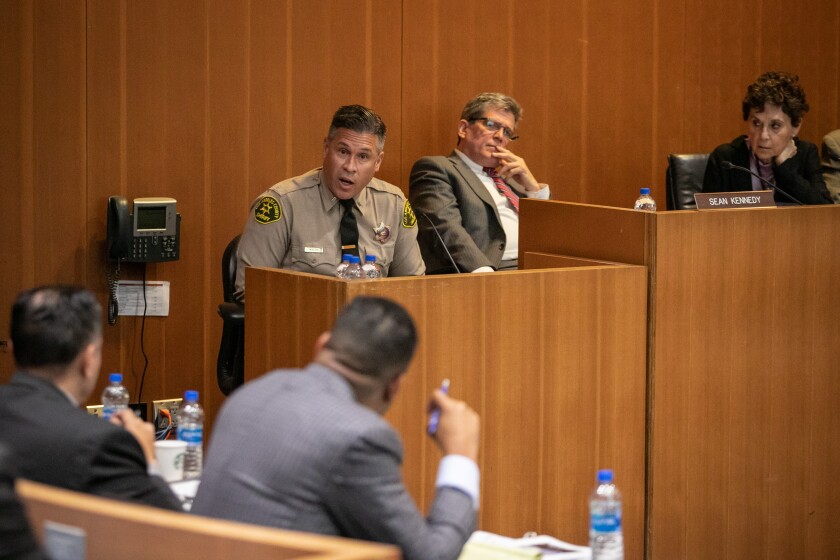 Los Angeles Sheriff's Lt. Larry Waldie testifies during a hearing