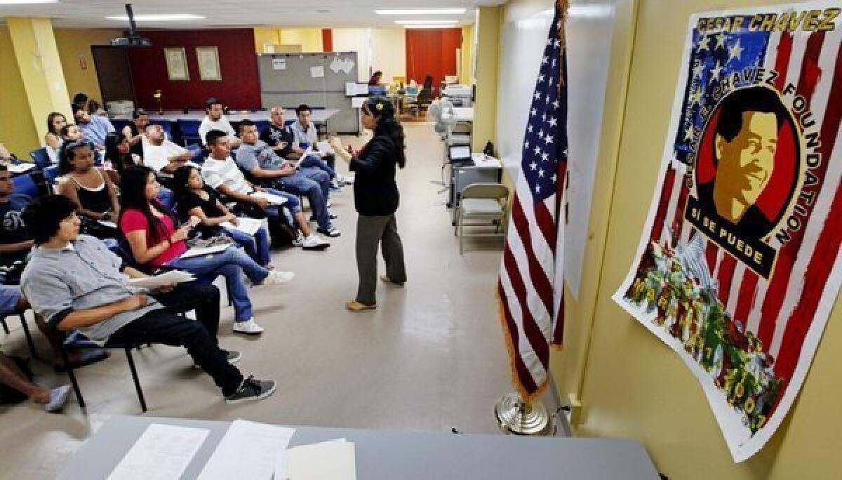 An orientation seminar for illegal immigrants to determine if they qualify for temporary work permits at the Coalition for Humane Immigrant Rights of Los Angeles.