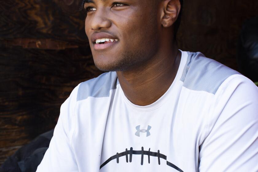 Mission Viejo High linebacker Easton Mascarenas poses for a portrait.