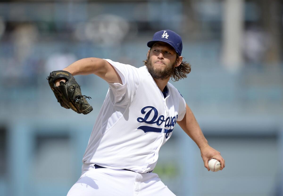 The Dodgers' Clayton Kershaw pitches against San Diego at Dodger Stadium on Oct. 4.