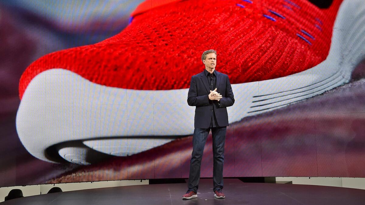 Chief Executive Officer of Nike, Inc, Mark Parker speaks during the Nike Innovation For Everybody Unveiling at Skylight at Moynihan Station on March 16, 2016 in New York City.