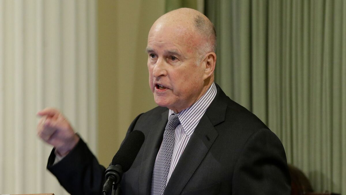 Gov. Jerry Brown, seen here delivering the annual State of the State address earlier this year, has been urged by some environmental and consumer groups to retire the Aliso Canyon natural gas storage facility. (AP Photo/Rich Pedroncelli)