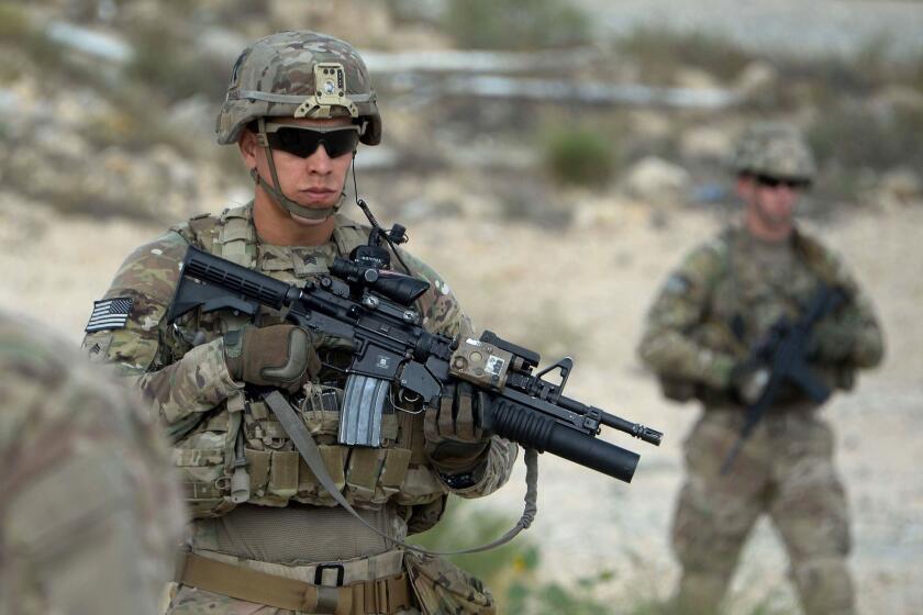 US soldiers at an Afghan National Army base in Khogyani district on August 30.