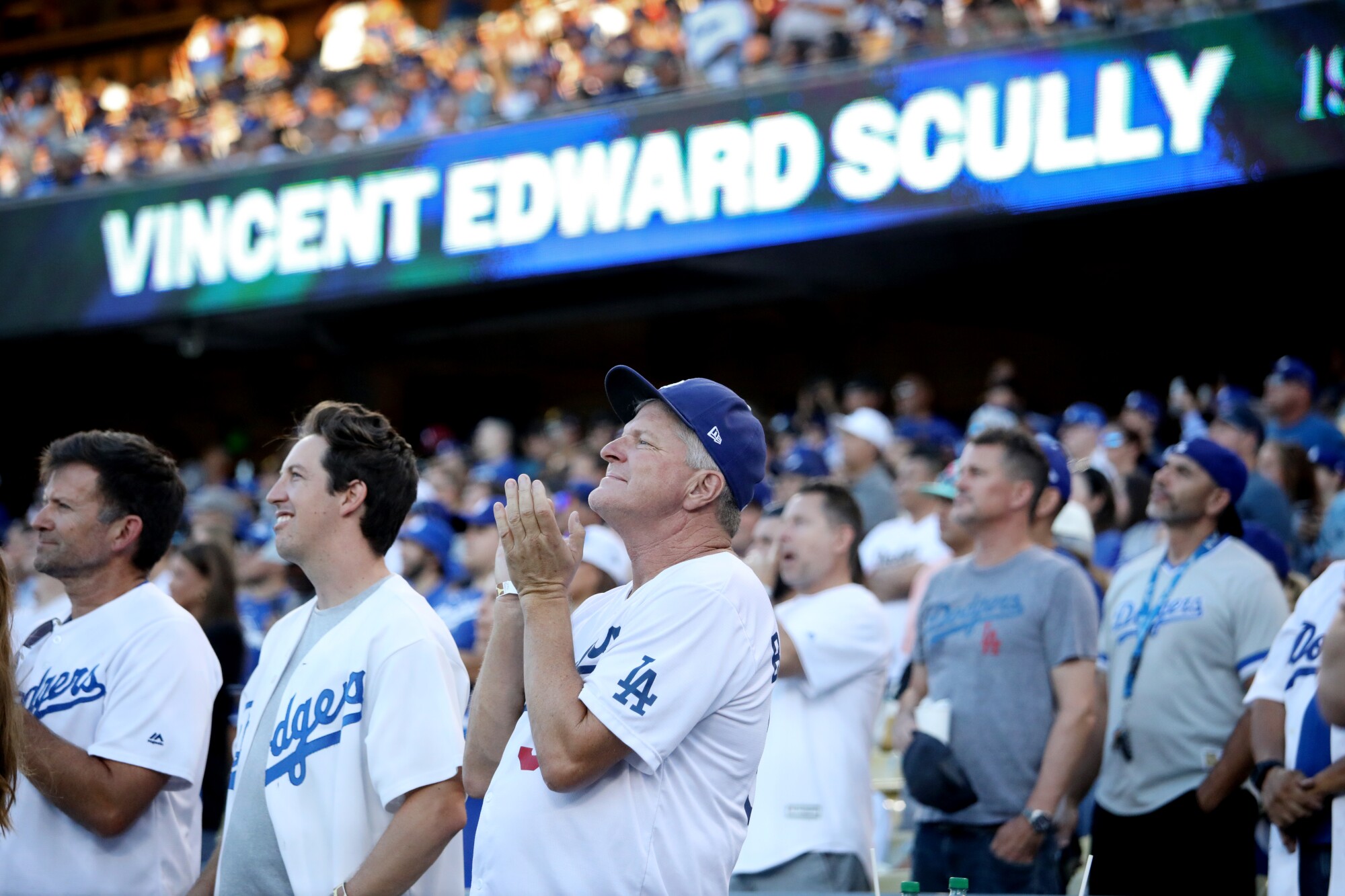 The Los Angeles Dodgers pay tribute to legendary broadcaster Vin Scully with a special pre-game ceremony
